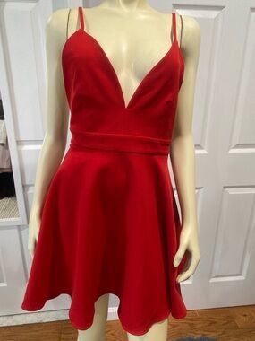 Zara beautiful Red V-Neck Spaghetti Strap Skater Dress/ Size Medium